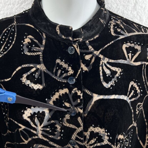 Chicos Design Womens 3 L Black Silk Velvet Burnout Jacket Mandarin Collar Tunic - Picture 6 of 15